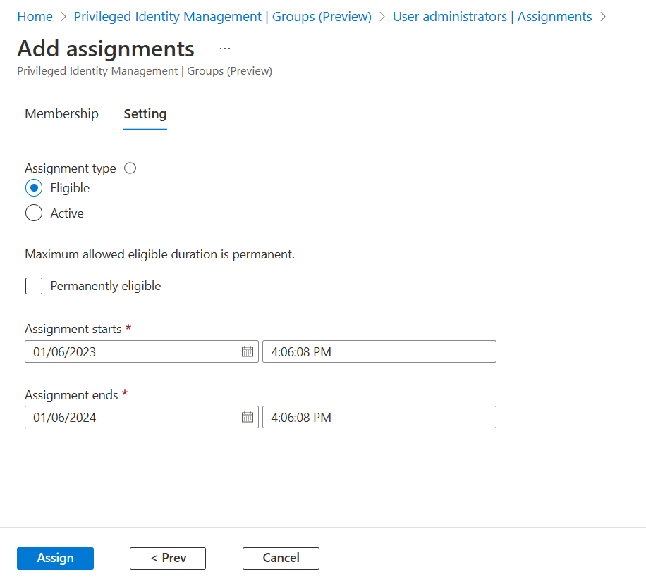 Screenshot of where to configure the setting for add assignments.