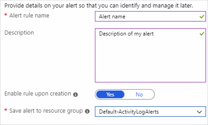 Screenshot of the Alert details section.