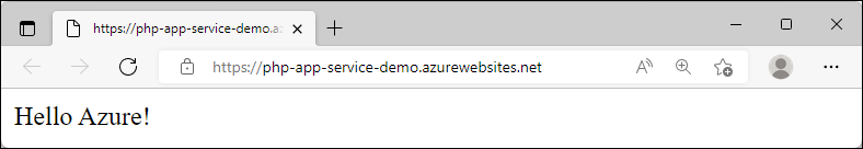 Screenshot of the updated sample app running in Azure, showing 'Hello Azure!'.
