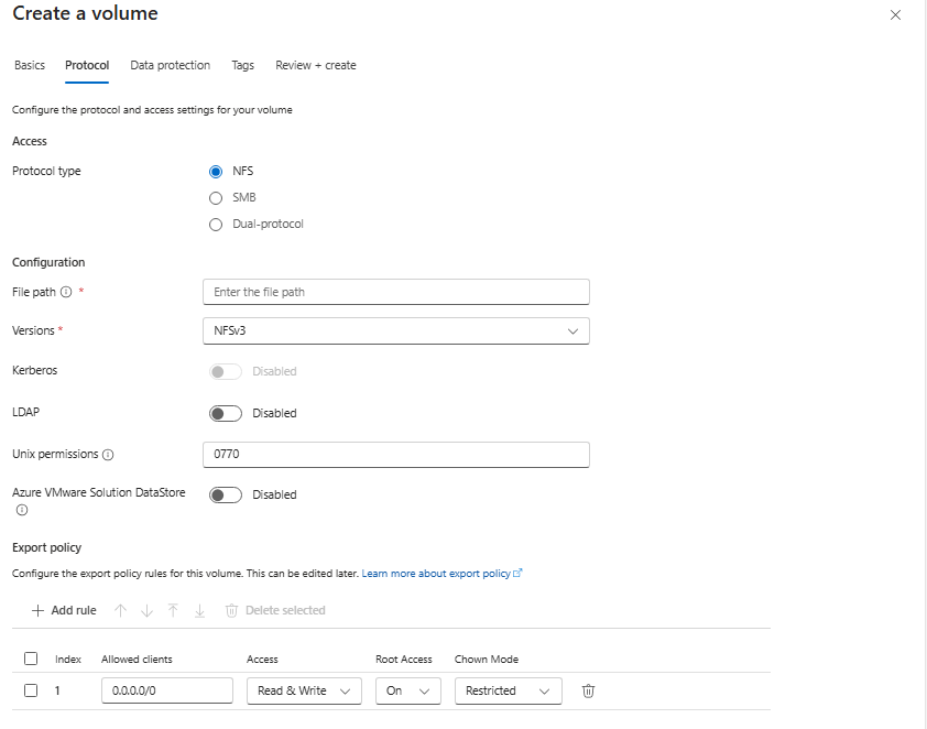 Specify NFS protocol
