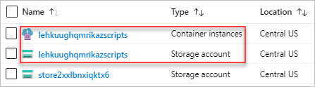 Screenshot of Resource Manager template deployment script resource names.