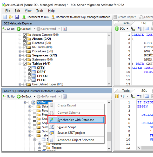 Screenshot that shows the option to synchronize with database.