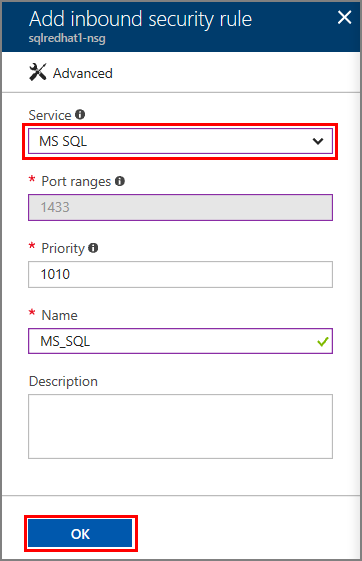 MS SQL security group rule