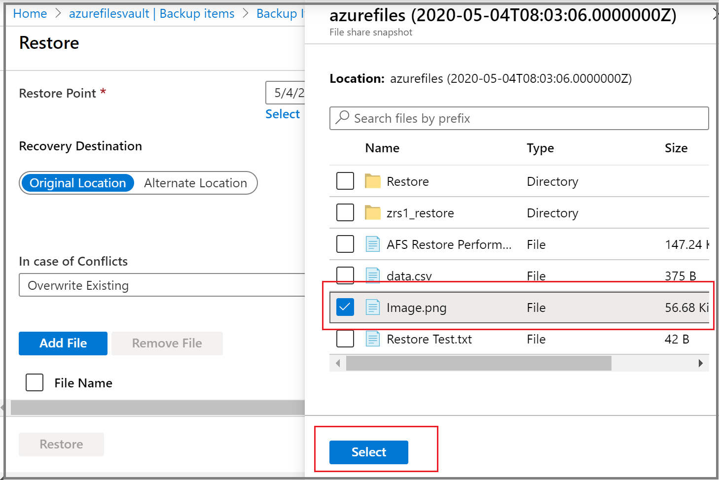 Screenshot shows how to select file or folder.