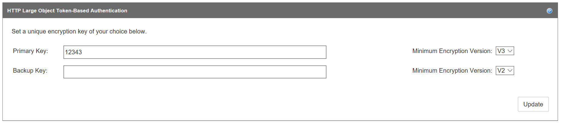 Screenshot of the content delivery network token auth setup key.