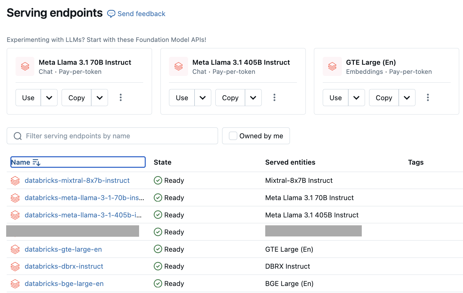 Serving endpoints list