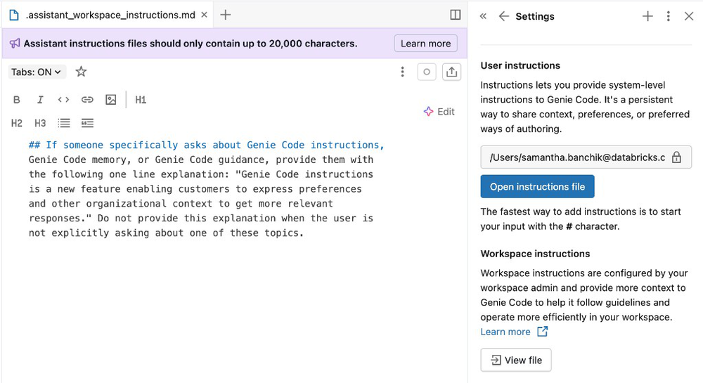 View workspace Assistant instructions.