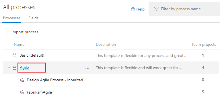 Screenshot of Choose the Agile process.