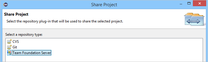 Share Project dialog box with tfvc selected