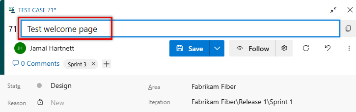 Screenshot showing a test case with its name selected to edit.