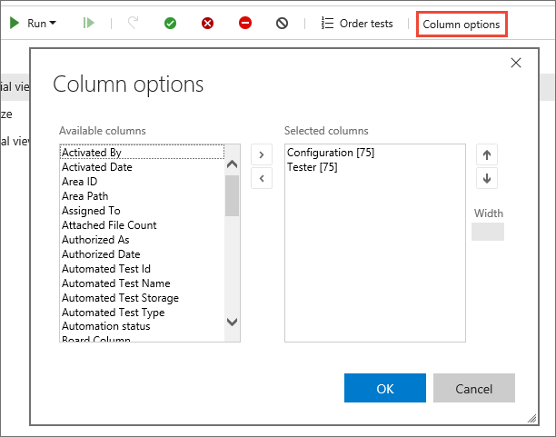 Screenshot showing column options to select fields to edit.