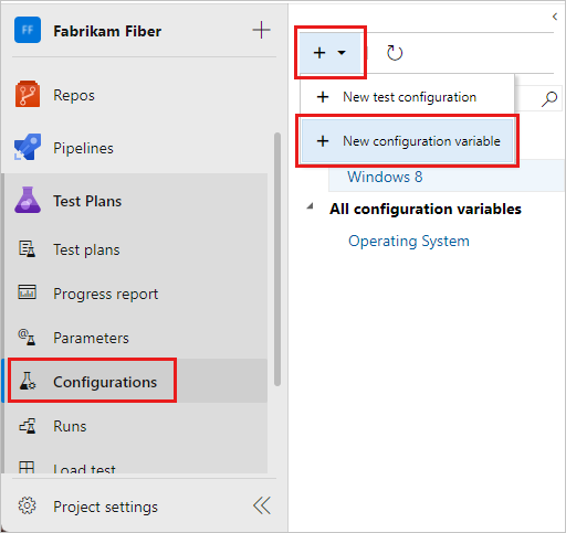 Screenshot of the New configuration variable option in the New menu.