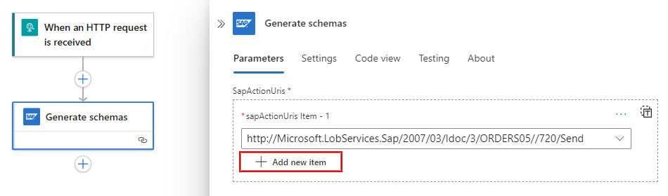Screenshot shows selecting the option to add a new item.