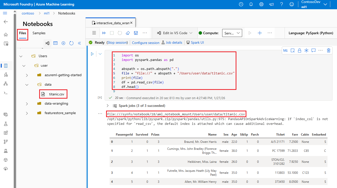 Screenshot showing use of a file share.