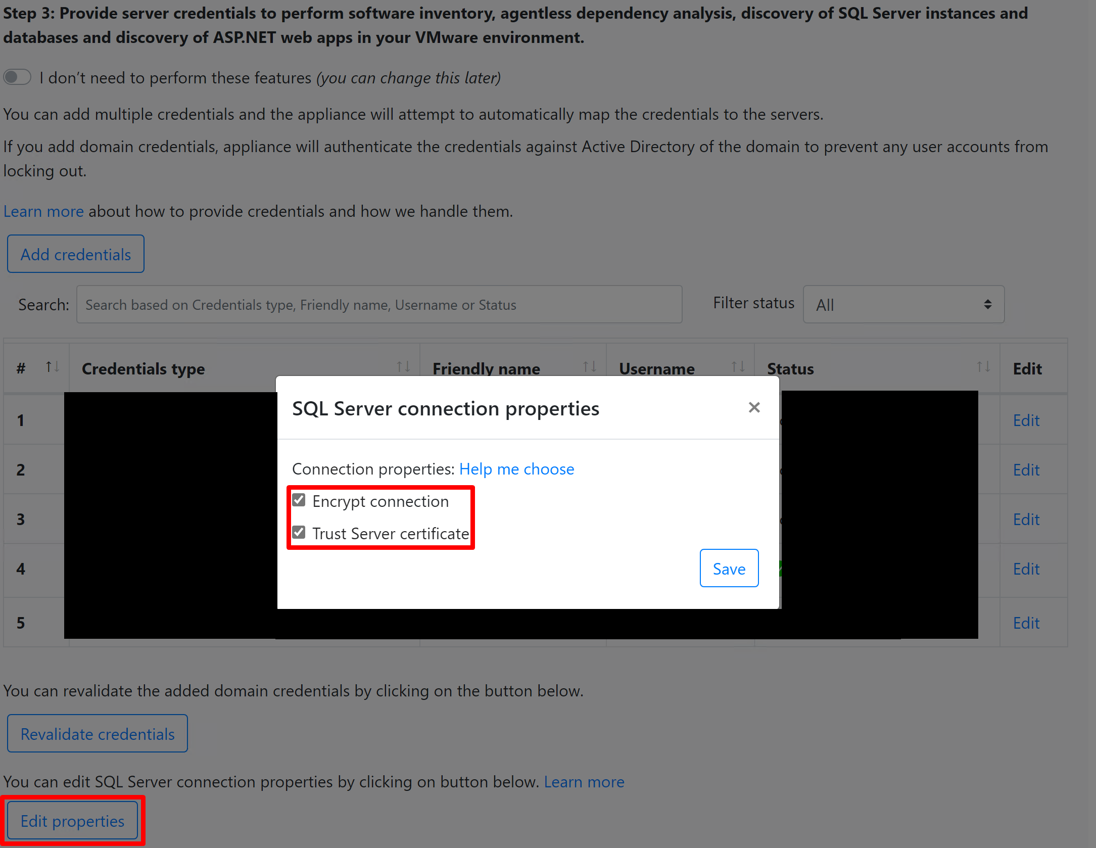 Screenshot that shows how to edit SQL Server connection properties.