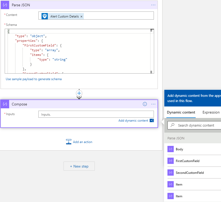 Screenshot of fields from the schema ready to use.