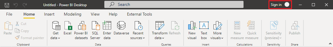 Skjermbilde som viser pålogging for å Power BI Desktop.