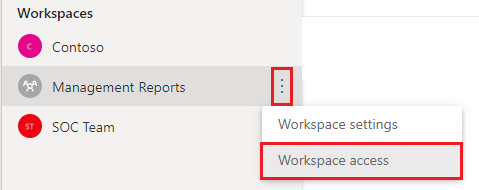 Skjermbilde som viser arbeidsområdetilgang i menyen Flere alternativer i arbeidsområdet.