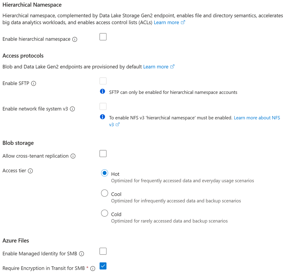 A screenshot of the security section of the advanced tab.