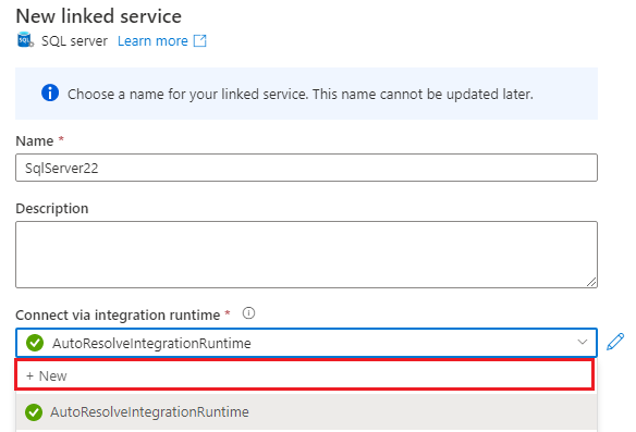 Screenshot that shows how to create a new self-hosted integration runtime.