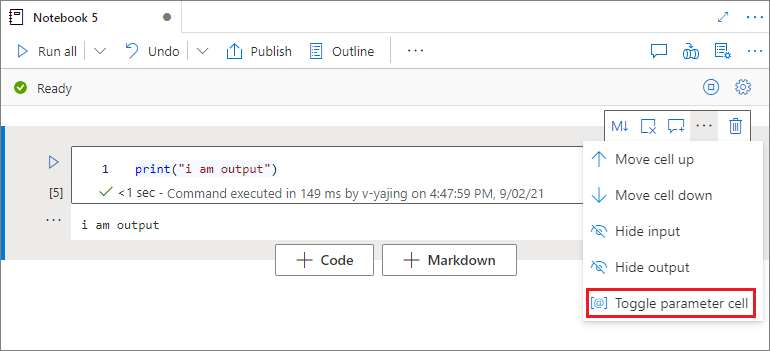 Screenshot of azure-notebook-toggle-parameter