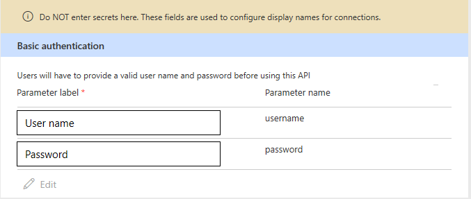 Screenshot that shows the fields for basic authentication.