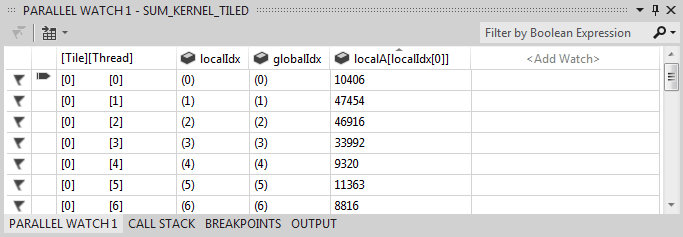 Parallel Watch window with sorted results.