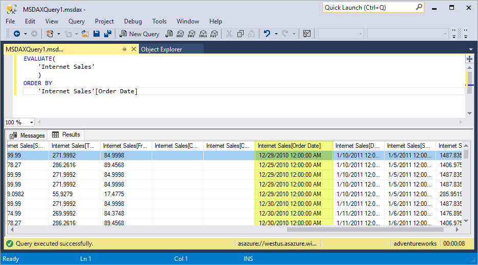 DAX Evaluate order by statement