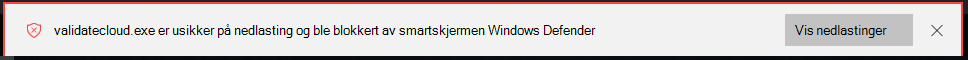SmartScreen blokkerer en usikker nedlasting, og inneholder en knapp du kan velge for å vise listedetaljene for **Nedlastinger**.