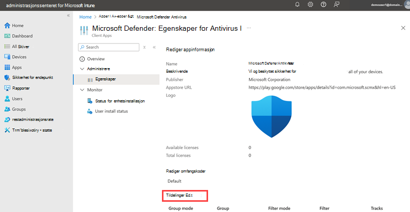 Skjermbilde som uthever egenskapene Microsoft Defender Antivirus