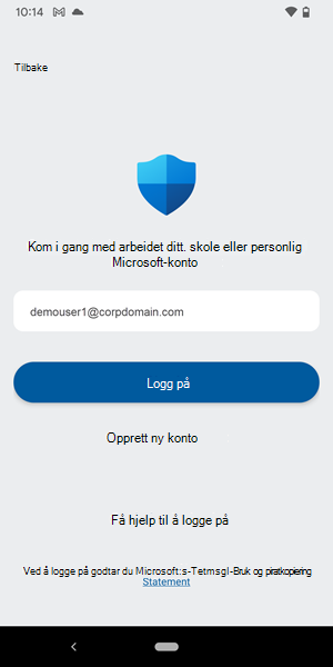 Skjermbilde av påloggingssiden for Microsoft Defender Antivirus