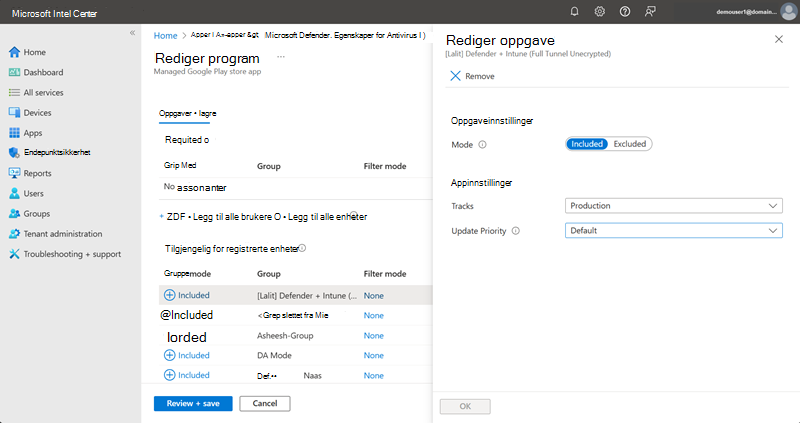 Skjermbilde av de nødvendige innstillingene for redigering av oppgaver