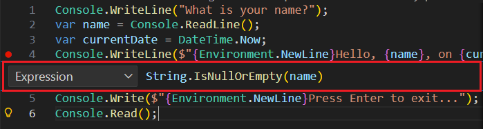 Enter a conditional expression