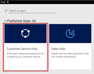 Velg Kundeservicehub på en mobilenhet.