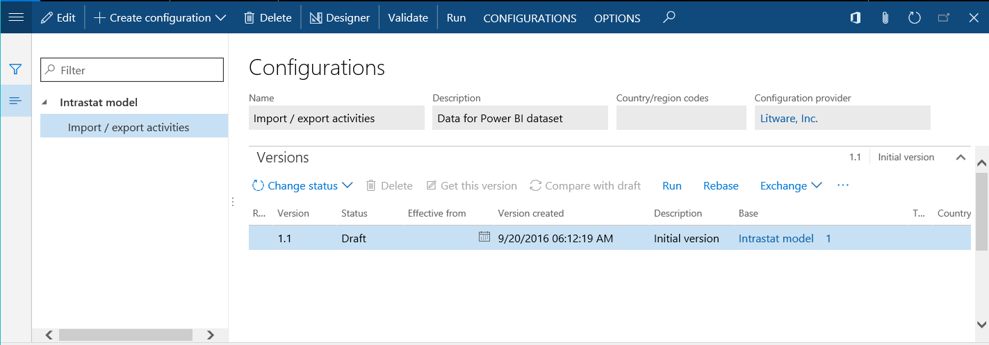 Konfigurasjonen Importer/eksporter aktiviteter.
