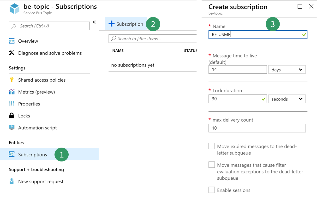 Service Bus subscription