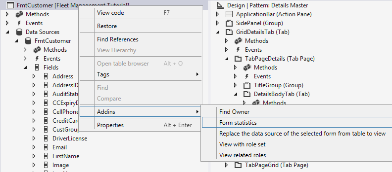 Form statistics selected in Form designer.