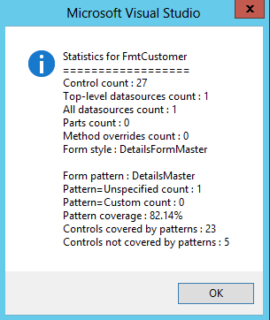 Dialog box showing data about the form.