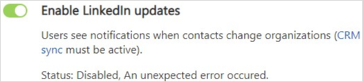 Feil ved aktivering av LinkedIn-oppdateringer.