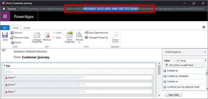 Finne skjema-ID-en i URL-adressen Finn skjema-ID-en i URL-adressen.