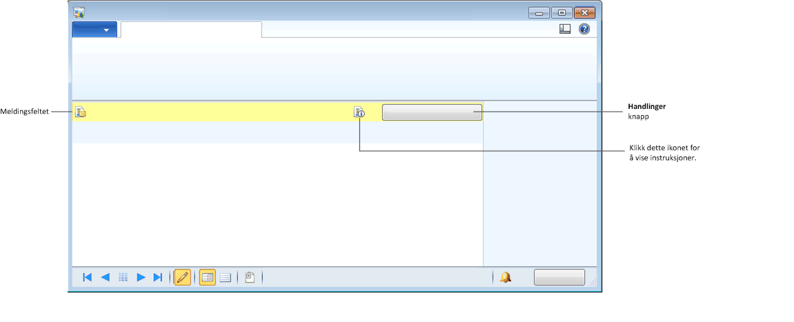 Arbeidsflyten meldingslinje med knappen Handlinger