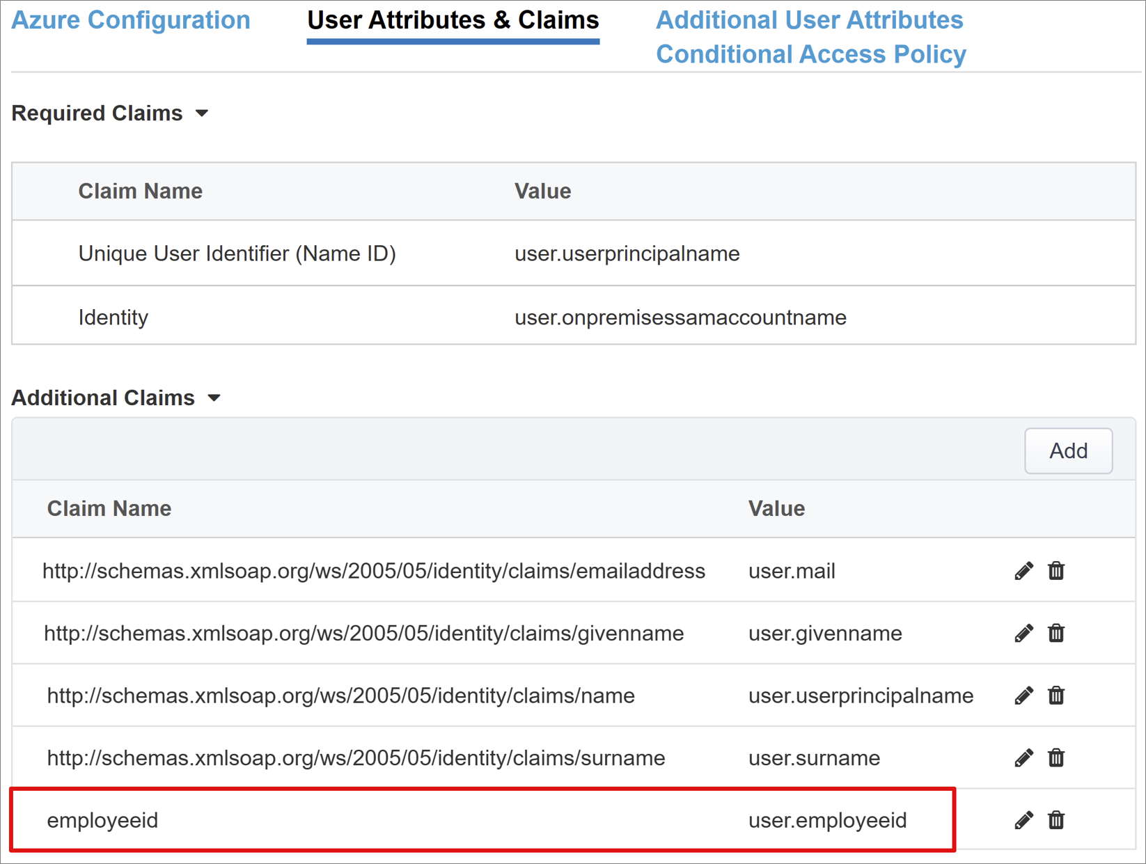 Screenshot of values under Additional Claims.