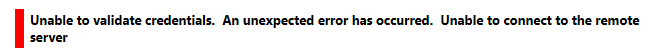 Screenshot shows an error Unable to validate credentials.