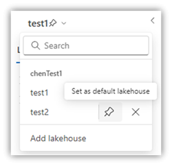 Screenshot showing where to pin a default lakehouse.