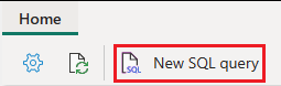 Screenshot of the Home screen ribbon, showing where to select New SQL query.