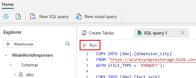 Screenshot showing where to select Run to execute your query.