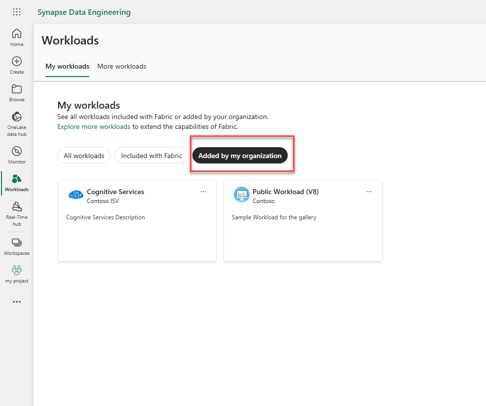 Skjermbilde av grensesnittet mine arbeidsbelastninger.