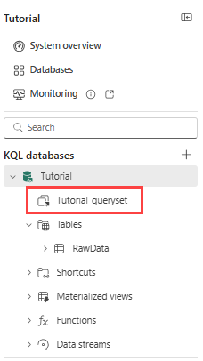 Skjermbilde av å velge **Tutorial_queryset** fra database-elementtreet.