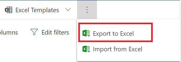 Screenshot of the ellipsis button selected to reveal the Export to Excel option.