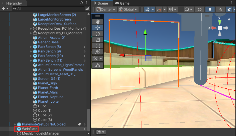 A screenshot of the WebSlate prefab added to the Hierarchy.